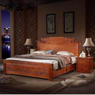 红木床双人床1.8米实木雕花床 仿古中式