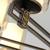 标配客厅灯 6头黑描金新中式吊灯玻璃铁艺吊灯客厅装修装饰灯