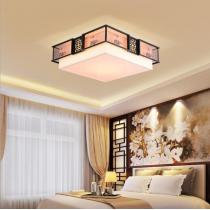 新中式印花布艺客厅吸顶灯铁气中式灯圆形方形卧室灯
