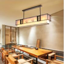 新中式印花布艺客厅吸顶灯铁气中式灯圆形方形卧室灯