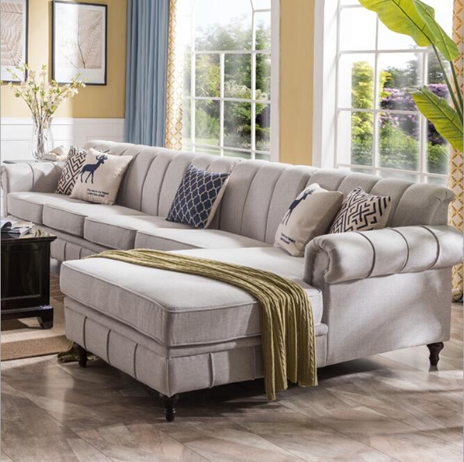 沙发 美式客厅复古大小户型转角布艺沙发组合