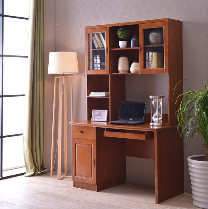 实木书桌书架组合书柜一体卧室实木电脑台式写字桌