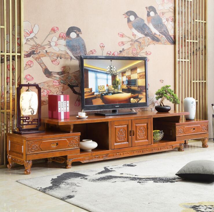 香樟木电视柜全实木现代中式客厅卧室茶几组合家具全雕花家用地柜