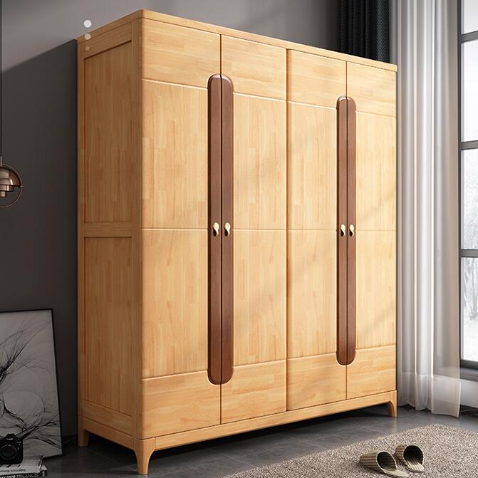 北欧实木衣柜拼色主卧室现代简约小户型双开门衣橱经济型两门衣柜