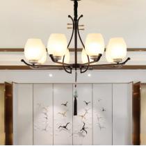 个性创意中式灯具 简约LED客厅吊灯卧室书房餐厅灯铁艺玻璃灯饰