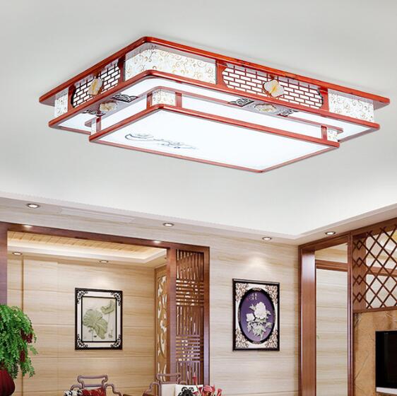 实木新中式客厅吸顶灯LED卧室餐厅书房灯具 古典中国风红木中...