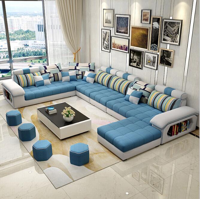 现代布艺沙发客厅组合简约六件套整装可拆洗大小转角功能经济户型