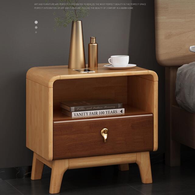 橡胶木实木床头柜现代简约卧室床边柜收纳柜北欧轻奢储物柜小柜子