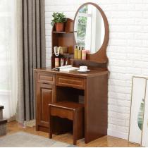 实木梳妆台80cm卧室中小户型迷你化妆桌新中式橡胶木化妆台带凳子