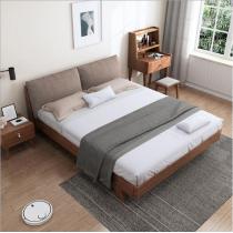 北欧实木床1.8米1.5米双人床胡桃木床现代简约软靠包床主卧家具