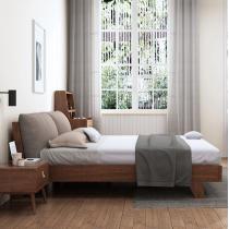 北欧实木床1.8米1.5米双人床胡桃木床现代简约软靠包床主卧家具