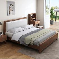 北欧现代轻奢软靠实木皮床双人床简约主卧婚床1.8米1.5米经济大床
