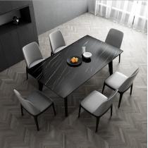 火烧石轻奢岩板餐桌北欧简约现代实木餐桌椅组合长方形大理石饭桌