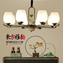 新中式吊灯LED客厅灯简约餐厅灯温馨卧室书房灯铁艺玻璃中式灯具