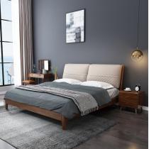 北欧简约胡桃木实木床1.8米双人床现代1.5m床主卧室软包轻奢婚床