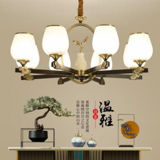 新中式全铜灯吊灯客厅灯LED卧室书房餐厅铜吊灯酒店别墅装饰灯具