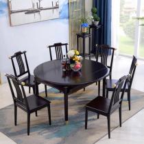 新中式伸缩实木餐桌 全实木餐桌椅组合圆桌中式餐厅家具6-8人饭桌