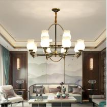 黑拉丝全铜吊灯个性创意铜艺吊灯客厅卧室餐厅书房新中式家用吊灯