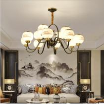 新中式铜吊灯LED客厅灯创意卧室书房餐厅全铜吊灯
