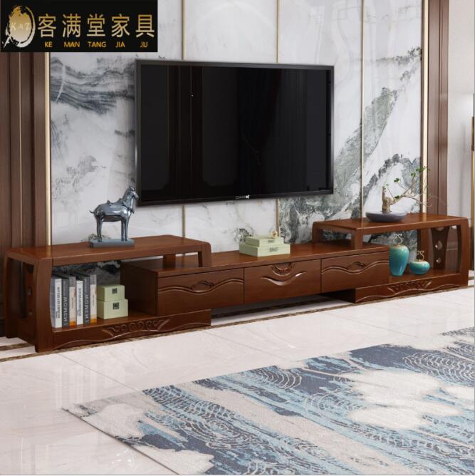 实木小户型客厅茶几组装可伸缩地柜组合中式现代简约多功能电视柜