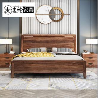 乌金木实木床1.8米大床双人床气压高箱储物床现代中式主卧室婚床