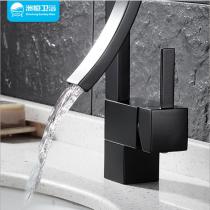 黑色现代创意面盆水龙头斜出水铜体冷热卫生间浴室龙头卫浴厨卫