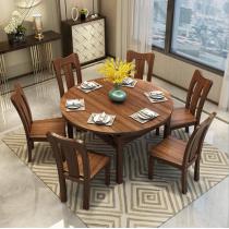 金丝胡桃木餐桌椅组合一桌六椅实木餐桌椅餐厅家具