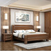 实木床胡桃木床现代中式1.8米双人床气压高箱抽屉1.5米经济型