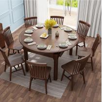 全实木餐桌椅组合伸缩圆桌吃饭桌子小户型餐桌家用折叠北欧餐桌