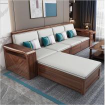 现代中式实木沙发冬夏两用储物大沙发客厅贵妃转角组合乌金木家具
