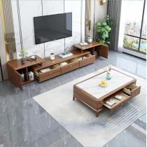 电视柜新中式实木电视柜小户型岩板茶几组合客厅现代简约伸缩家具