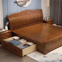 实木床双人床1.8米1.5M橡胶木现代简约高箱储物中式主卧实木大床