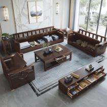 实木沙发新中式沙发橡胶木客厅组合1+2+3冬夏两用高箱储物沙发