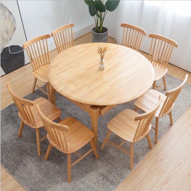 方圆两用实木餐桌椅组合橡胶木北欧小户型饭桌现代简约伸缩餐桌