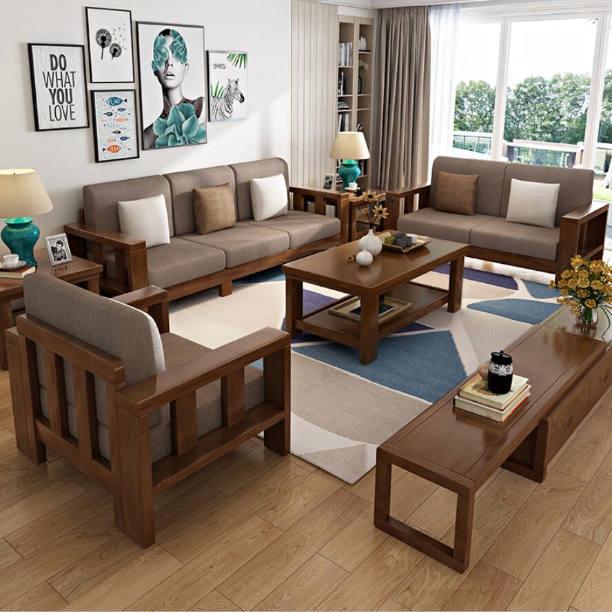 客厅实木沙发组合民宿公寓小户型沙发原木家具科技布现代简约沙发