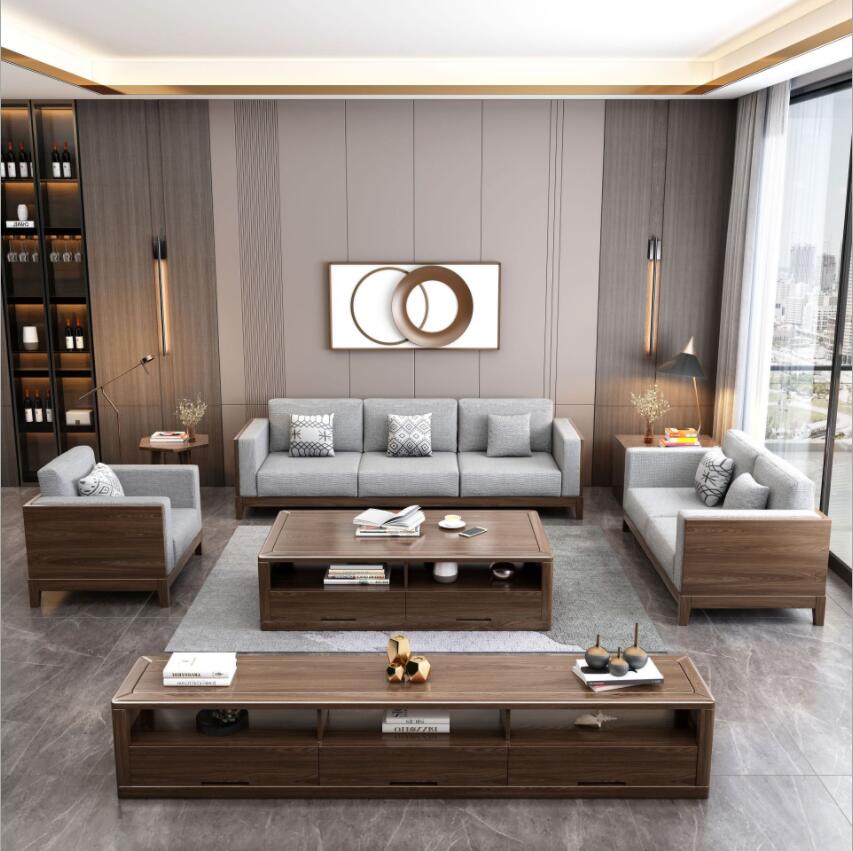 现代简约实木沙发组合家用客厅沙发小户型实木家具原木胡桃木沙发