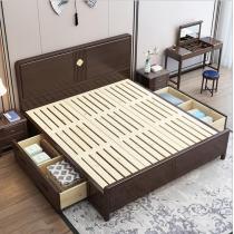 新中式实木床1.8米现代卧室双人床带软靠1.5米高箱婚床