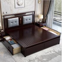 新中式实木床1.8米双人床现代简约婚床禅意主卧室家具