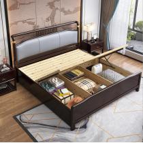新中式实木床1.5M1.8米双人床别墅主卧室软靠软包婚床