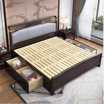 新中式实木床1.5M1.8米双人床别墅主卧室软靠软包婚床