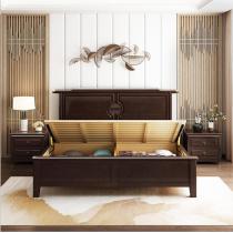 新中式实木床橡胶木1.8米现代简约1.5米双人床主卧家具高箱储物床