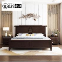 新中式实木床橡胶木1.8米现代简约1.5米双人床主卧家具高箱储物床