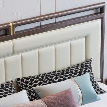 新中式实木床1.8米双人床软包靠背主卧婚床1.5M橡胶木床