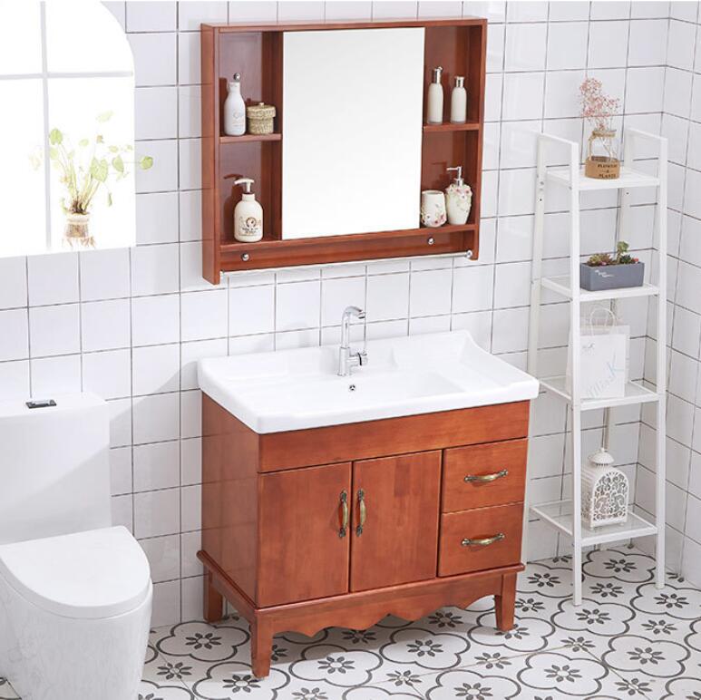 卫浴现代简约橡木浴室柜组合落地洗脸盆池洗手台实木洗漱台卫浴柜