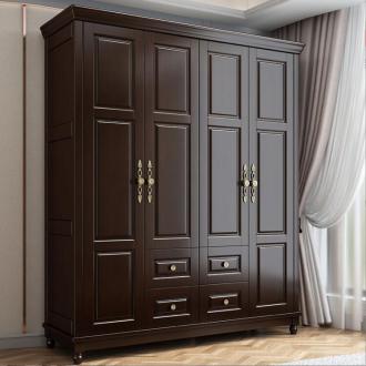 美式实木衣柜简约衣柜乡村现代衣橱木质3/4门大衣柜卧室家具柜子
