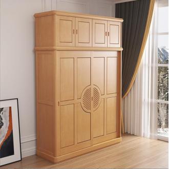 加顶榉木简约衣柜卧室双门推拉衣橱大衣柜现代收纳柜储物实木衣柜