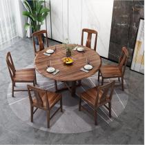 新中式乌金木实木餐桌1.3/1.5米圆形实木餐桌椅组合