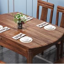 乌金木实木餐桌椅组合折叠可伸缩圆形新中式家用饭桌圆桌