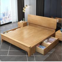 北欧风格实木床现代简约橡胶木1.5米1.8米双人床出租房民宿实木床