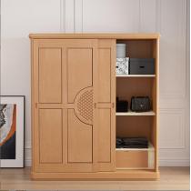 加顶榉木简约衣柜卧室双门推拉衣橱大衣柜现代收纳柜储物实木衣柜